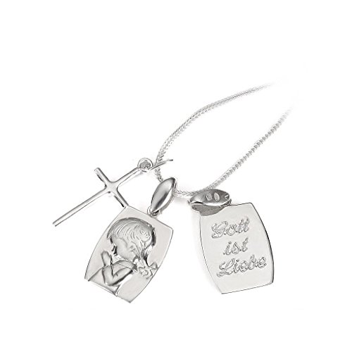 925 Silber Taufschmuck mit Gravur Kinderkette & Kreuzanhänger & Mädchen-Medaillon & Gechenkbox #745
