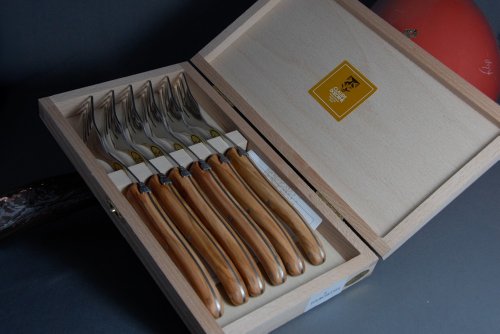 Laguiole Claude Dozorme 2.60.005.89 Steak-Gabel-Set, Griff aus Olivenholz, 6-teilig