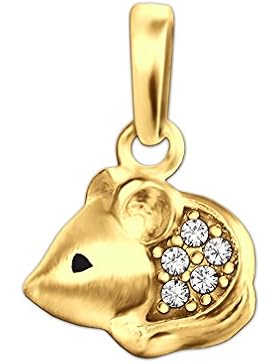 CLEVER SCHMUCK Goldener Anhänger Mini Maus 9 mm seidenmatt mit weißen Zirkonias 333 GOLD 8 KARAT im Etui