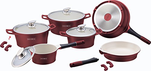 ROYALTY LINE Topfset 14-teilig Keramik / Induktion / Topf / Pfanne / Glasdeckel Kochgeschirr in Burgund / Bordeaux