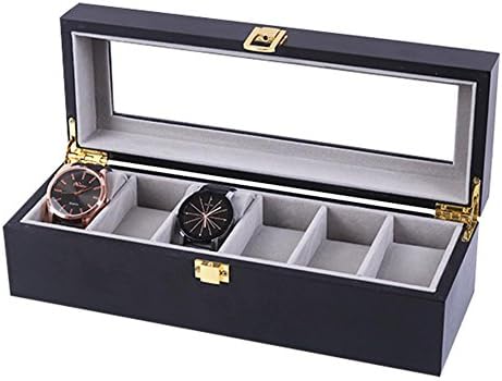 SHISHANG 6Slots Travel Custom Luxury Design Elegance Lockable Solid Wood Wooden Watch Dispaly Box Organizer Case with Glass Top for Men & Women