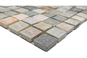 MOSAIK-NETZWERK Mosaik Quadrat Quarzit beige/grau Quarzit Naturstein Küche, Mosaikstein Format: 22x22x10 mm, Bogengröße: 60 x 100 mm, 1 Handmuster ca. 6x10 cm