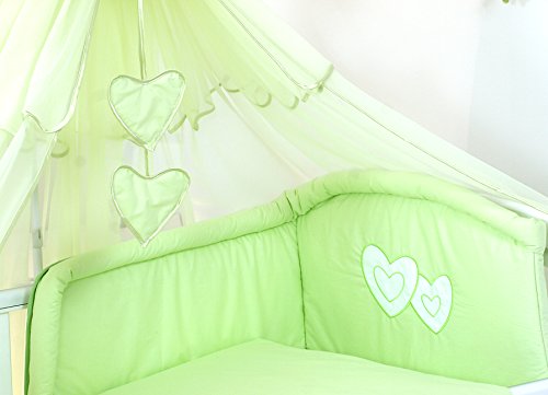 Luxury 5 Piece Hearts Bedding Set (to fit cot size 120x60cm, Green)
