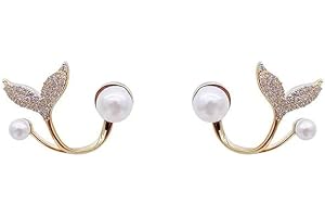 FDEETY Pendientes para Mujeres, Pendiente de oreja de mariposa con cola de sirena y perlas para chicas adolescentes, pendientes delicados con cristales de Zirconia y cola de pez
