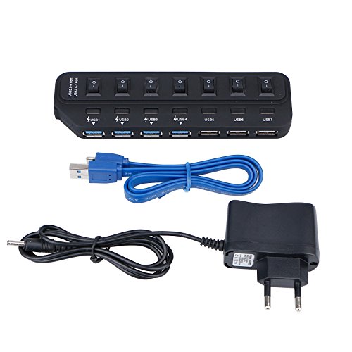 ONCHOICE 7 Port Schalter Datenhub Super Speed 5Gbps USB 3.0 USB 2.0 Hub Mit Netzadapter Für PC