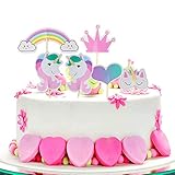 ｡◕‿◕｡ Contenido del paquete: este paquete de cupcake topper incluye 48 piezas de unicornios y primeros de la torta del arco iris en total