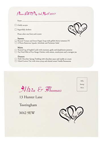 Personalised RSVP/Menu Cards with Printed Return Address Envelope- Free P+P (60)