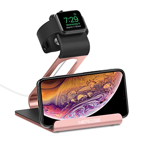 Base de Carga para iWatch Serie 1&2&3&4 Smartphones Aluminio 2 en 1 Soporte - Oro rosa