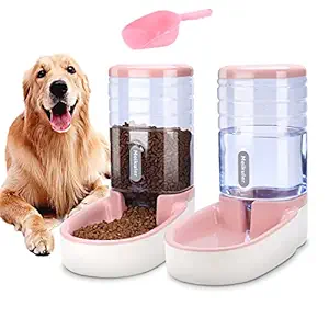 Meipire Pets Auto Feeder 3.8L,Food Feeder and Water Dispenser Set for Small & Big Dogs Cats and Pets Animals (Pink)