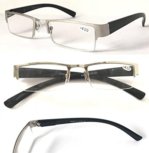 R414-A Gentle Semi-Rimless Reading Glasses Classic Metal Frame Spring Hinge Plastic Arms