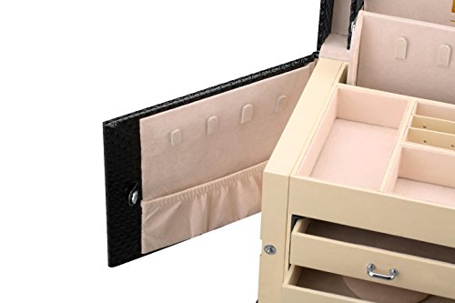 Finether Schmuckkästchen 4 Ebenen mit Schubladen und Spiegel Schmuckkasten Schmuckkoffer Schmuckschatulle Schmuckkassette zur Aufbewahrung für Ketten Ringe Ohrringe schwarz - 6