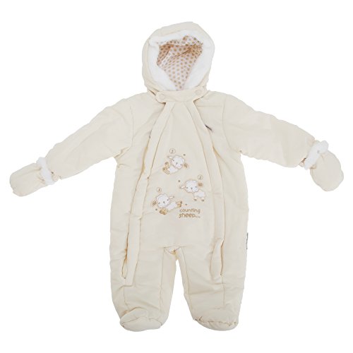 Baby Unisex Counting Sheep All In One Hooded Winter Snowsuit (Newborn) (Cream)