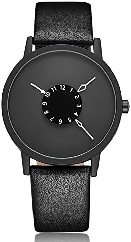 GORBEN Man Women Design Minimalist Turntable Dial Quartz Wrist Watches for Men with Leather Strap + Box (Black)