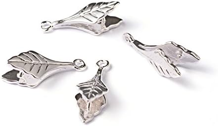 Pandahall 5pcs Silver Tone Leaf Shape Brass Ice Pick Pinch Bails, about 18mm long, 7mm wide, 6mm thick, hole: about 3mm