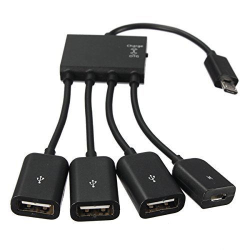 TOOGOO (R) Schwarz USB 4-Port-Hub Mikroteil Ladekabel OTG-Adapter