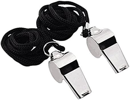 Golvery Petrel S10 Metal Referee, Coach Whistle - Stainless Steel - Extra Loud Whistle with Lanyard for School Sports, Soccer, Football, Basketball and Lifeguard Protection - 2 of Set