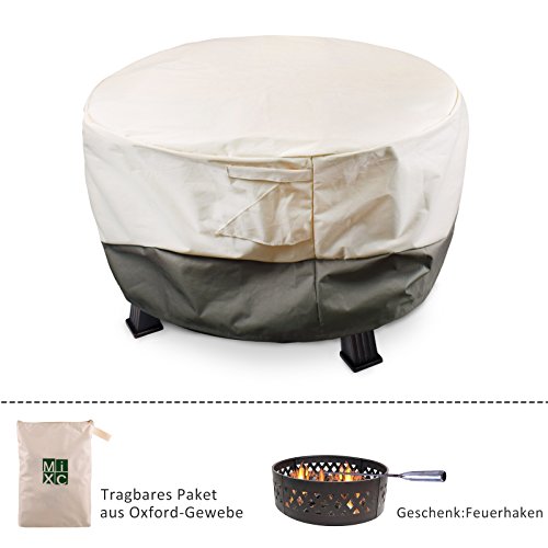 MIXC Large Deluxe Oxford Firepit Cover,Heavy Duty Weatherproof Round Fire Pit Cover,Patio Outdoor Fire Bowl Cover,Air Vents and Elastic Hem, UV Protected & Weather Resistant Protective For Garden BBQs Patio Sets (36 inch)