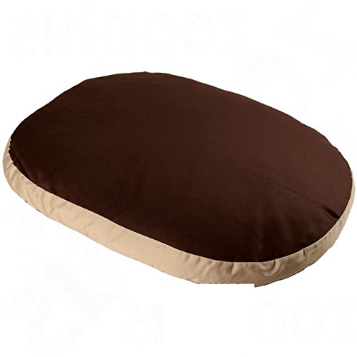 Wangado Cuscino ovale per cani - L 95 x P 67 x H 9 cm staffa laterale color sabbia e lato superiore color cappuccino in cotone e poliestere, rivestimento antiscivolo sul fondo