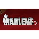 Beton, Steinguss Buchstaben 3 D Deko Schriftzug Namen MADLENE mit Stern und Herzklammer als Geschenk verpackt! Ein ausgefallenes Geschenk zur Geburt, Taufe, Geburtstag oder auch zu anderen Anlässen.