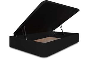 VENTADECOLCHONES.COM Ventadecolchones - Canapé Abatible Apertura Lateral Serena Gran Capacidad Tapizado en Polipiel Negro Medidas 120 x 190 cm con Tapa en Tejido 3D