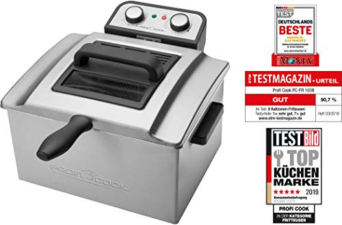 PROFI COOK PC-FR1038 - Double Friteuse Professionnelle - 2 paniers + 1 grand panier - Capacité : 5 Litres d'huile - 3000 Watts
