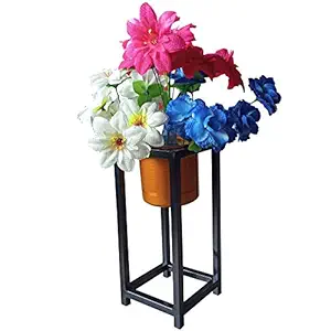 Niti Industries Golden Floor Planters Pot for Indoor Plants with Cuboidal Stand in Iron (16.5 Inch) - Flower Pots for Home Garden Decoration Items Outdoor Balcony Pots and Planters for Home Decor