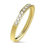 Bungsa 57 (18.1) Goldener Damen-Ring Schmal 8 Kristalle Edelstahl Gold für Frauen