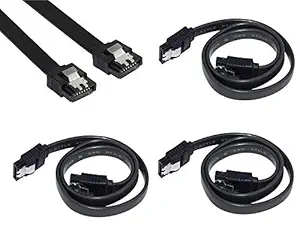 Wizzo (Pack of 3 Pieces) SATA III (SATA 3) Data Cable 50cm 1.5GB/s, 3GB/s, 6GB/s for Internal Hard Disk Drive HDD, SSD & DVD Writer (with Locking Latch) Black