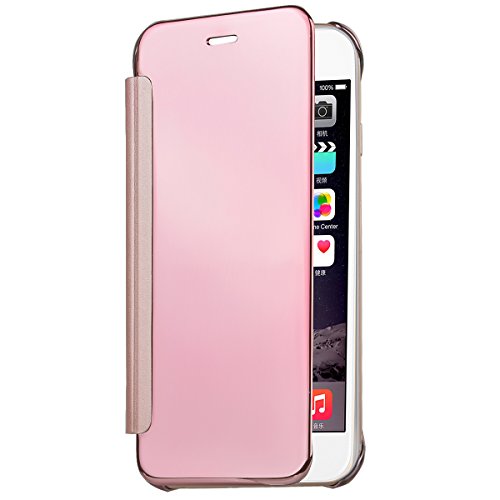WeLoveCase Funda Tapa iPhone 6S Espejo Carcasas iPhone 6 R  gido Fundas Moviles PC Dura Cubierta Protecci  n Flip Cover Folio Case Resistente Piel Funda de Cuero para Apple iPhone 6 6S Oro Rosa