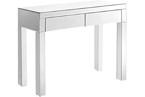 STOREINUK Mirrored Desk,Makeup Vanity Table Mirrored Dressing Table Furniture Glass With Drawer Console Bedroom Study Home Office 100 * 36 * 78cm (L * W * H)