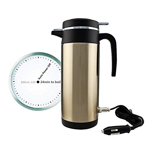 Yosoo 800mL 12V Bouilloire en Voiture pour Prise Allume-cigare sans BPA Inox Bouilloire de Voyage Isolation Cafetière à Piston Pot de Café Électrique