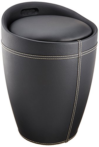 Wenko 21774100 Hocker Candy Black in Lederoptik - Badhocker, mit abnehmbarem Wäschesack, Kunststoff - ABS, 36 x 50,5 x 36 cm, schwarz