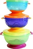 Nuby Stackable Suction Bowl with Lid (Pack of 3, Multi-Coloured)