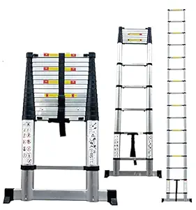 ATHENACREATIONS Ladder, Telescopic Ladders 19.5 FT (6.0 Meter) Extension Portable, Telescoping Extendable Aluminium Ladder with Stabilizer Bar | Ladder for Home and Industrial use,15 Steps, EN131 Certified, Silver