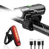 3 Gretrue Fahrradlicht LED Set, USB Wiederaufladbare Fahrrad Licht Set, IP65 wasserdichte Fahrradlampe Set, Fahrradlicht Set Superhelle, Fahrradbeleuchtung für Nachtfahrer,Radfahren und Camping