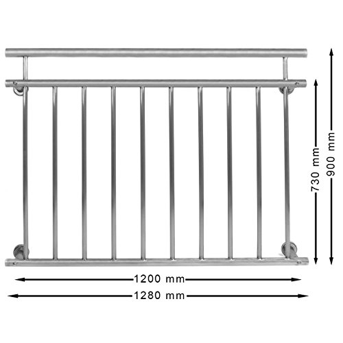 Homelux FB128S Edelstahl V2A Französischer Balkon Geländer Fenstergitter Balustrade 128 x 90 cm Satin - 5