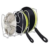 ORGANIZA Y ORDENA: Este práctico soporte para sartenes es la solución óptima que ahorra espacio en armarios de cocina pequeños. El accesorio de cocina puede ponerse en horizontal o vertical.