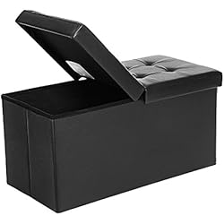 SONGMICS Tabourets Coffre de Rangement Couvercle Pliable par 2 côtés Pouf de Rangement Charge admissible 300 kg Noir 76 x 38 x 38 cm LSF45BK