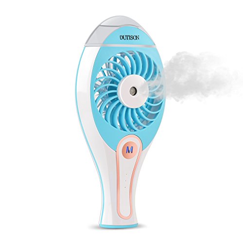 DUTISON Mini Standventilator mit Kühlung Handventilator Ventilatoren mit Luftbefeuchter für Büro Haus Reise Kühlventilator (Blau)