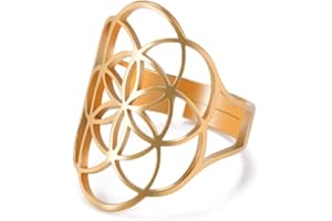kkjoy Bague Fleur de Vie Ajourée en Acier Inoxydable Anneaux de Doigt Ouverts et Ajustables Bague de Promesse Cadeau pour Femme