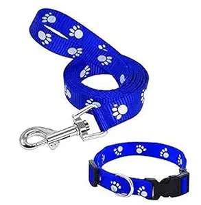 Woofy Soft Nylon Paw Print Collar Set for Puppies and Cats (10 MM, Blue)