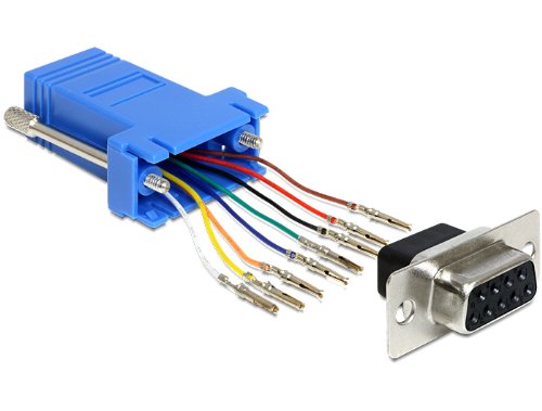 Adapter Sub-D 9 Pin Stecker auf RJ45 Buchse Bausatz Aufziehautos, blau, Delock® 65430