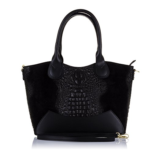 Preisvergleich Produktbild FIRENZE ARTEGIANI, Damen Schultertasche Schwarz Krokodil