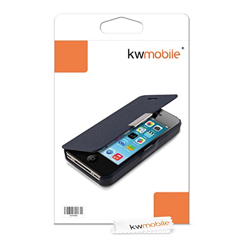 kwmobile Funda para Apple iPhone 4   4S - Carcasa con  Tapa Tipo Libro  para m  vil - Case Protector en  Azul Oscuro 