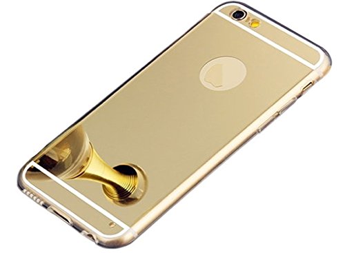 iPhone 6 Plus Hülle, iPhone 6S Plus Spiegel Hülle Mirror Case, Ukayfe Spiegel TPU Schutzhülle Silikon Handyhülle Tasche Case Cover für iPhone 6/6S Plus Gold Plating Silikon Schutzhülle Luxus Glänzend Shiny Kristall Strass Rahmen Slim TPU Handy Gehäuse Hülle Ultradünnen Weiche Soft TPU Telefon-Kasten Handyhülle Mirror Spiegelnd Make Up Protective Case Cover Bumper für iPhone 6/6S Plus 5.5 Zoll- Gold - 3