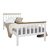 Elegantes Holzbett / Gästebett aus massiver Kiefer im natürlichen Design inklusive Rolllattenrost.