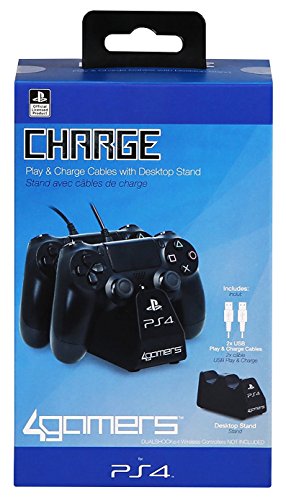 4Gamers - Play&Charge Cargador Doble para Mando con Soporte, Negro (PS4)