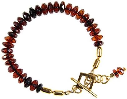 Handmade Beaded Baltic Amber Bracelet for Women With Gold Plated Brass