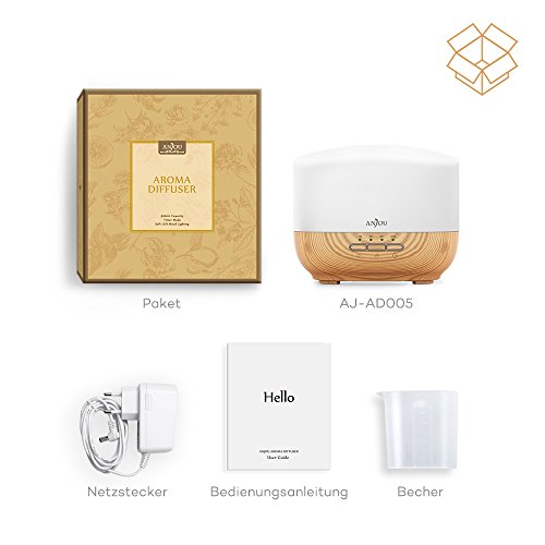 Aroma Diffusor Anjou 500ml Luftbefeuchter ätherisches Öl Diffusor Duftzerstäuber für Aromatherapie, einstellbarer Nebelausstoß, 7 Farbstufen, Niedrigwasserschutz - 9