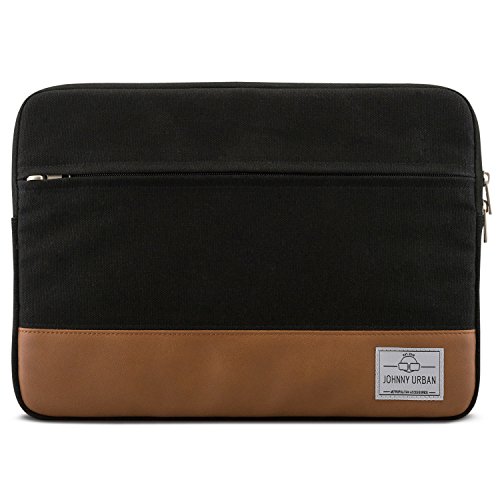 Laptophülle 14 Zoll Schwarz-Braun – Johnny Urban Canvas Laptop Sleeve Schutzhülle für 14 Zoll Laptops, das Dell XPS 15 & das MacBook Pro 15 – Hülle Laptoptasche Notebook Tasche aus Baumwoll Canvas - 2